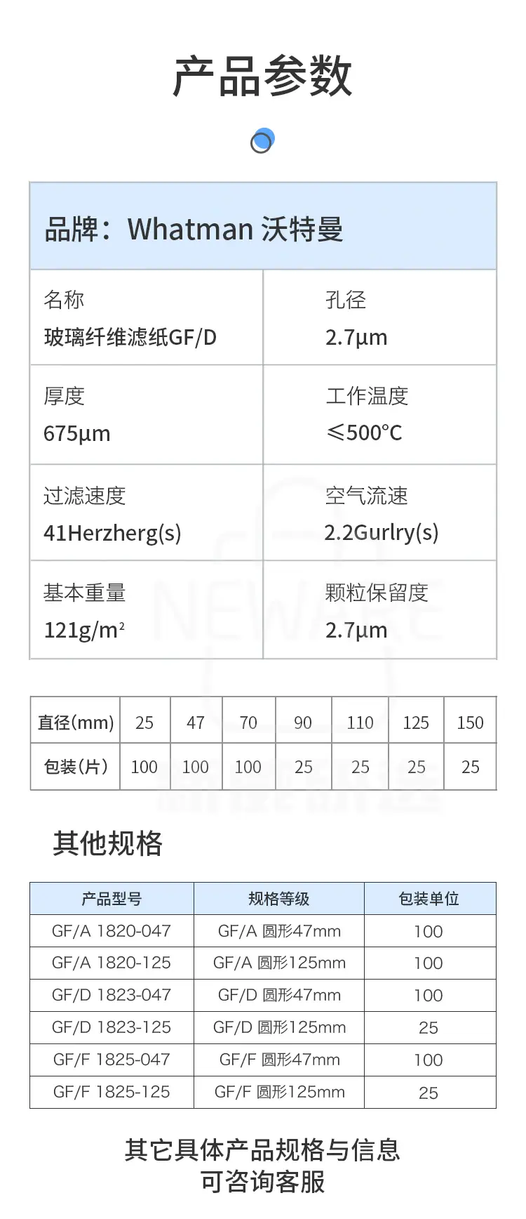 玻璃纤维隔膜的产品参数