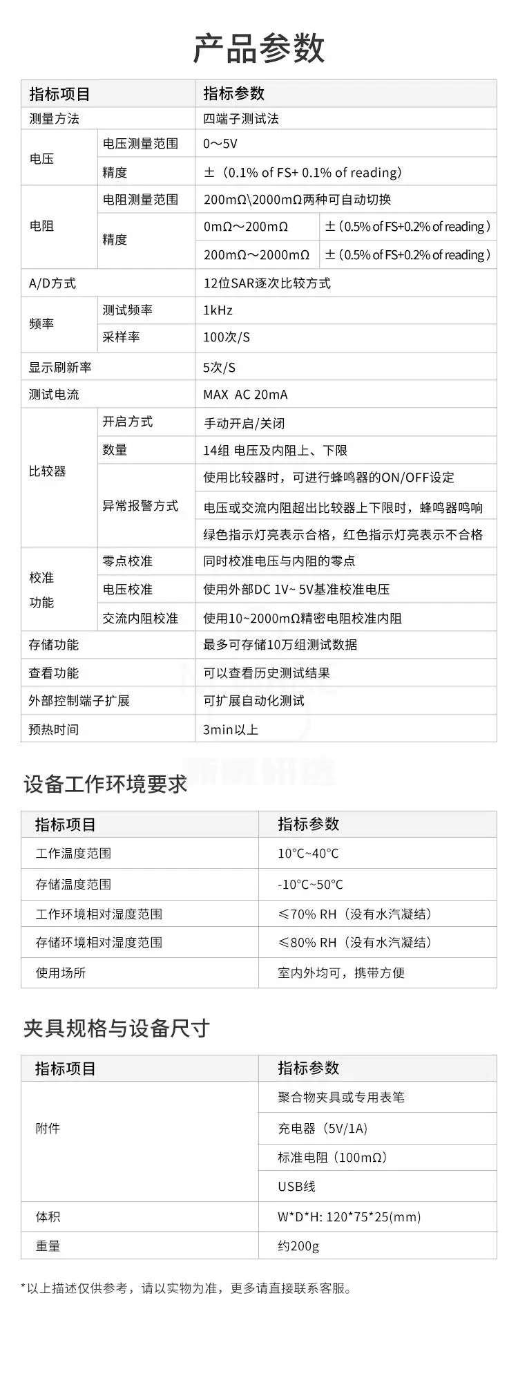 电池电压内阻测试仪的详细产品参数