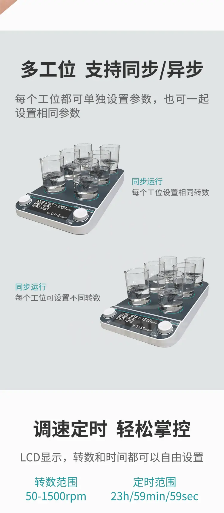 搅拌器支持多工位，每个工位可以单独设置参数进行搅拌