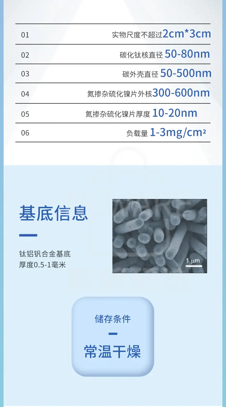 碳化钛/碳/氮掺杂硫化镍核壳阵列商品介绍2