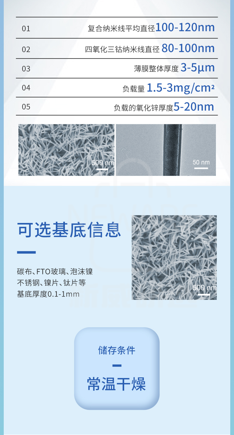 不同基底负载四氧化三钴/氧化锌核壳阵列商品详情图2