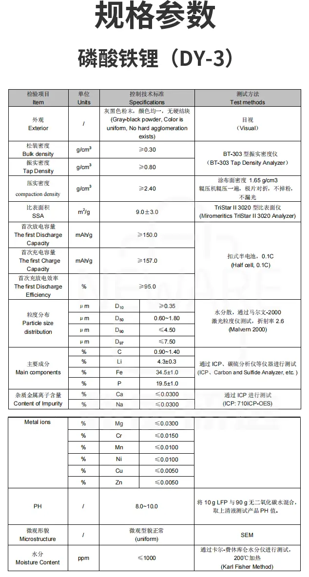 磷酸铁锂DY-3 正极材料商品介绍6