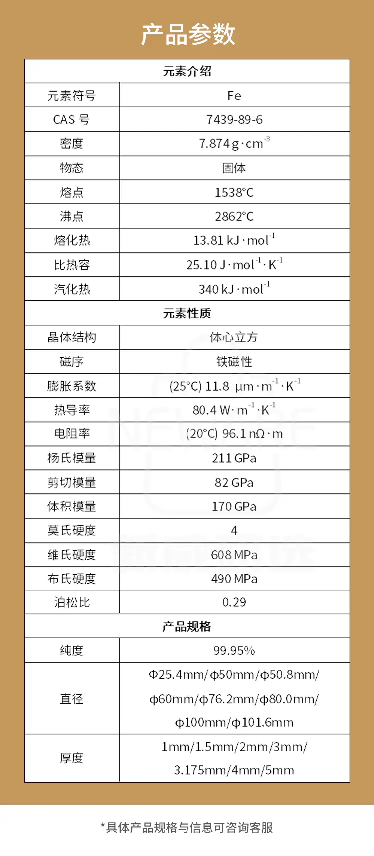 高纯铁靶材商品介绍6