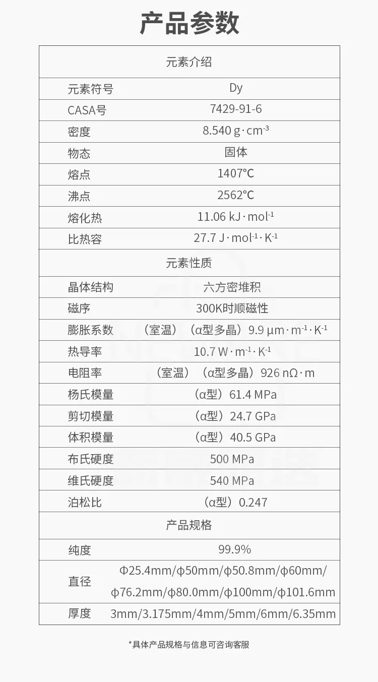 高纯镝靶材商品介绍3