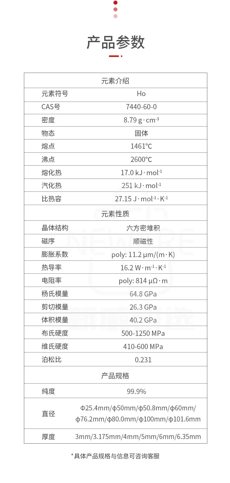 高纯钬靶材商品介绍6