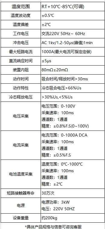 温控型电池短路试验机部分参数